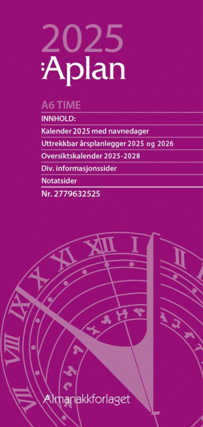Kalender 2025 Aplan A6 Time Uke Årssett