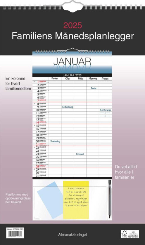 Kalender 2025 7.Sans Familiens Månedsplanlegger