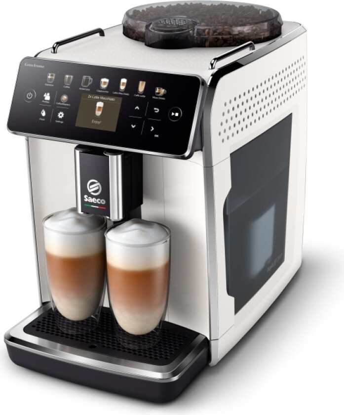 Helautomatisk Espressomaskin Til 14 Drikker, Espressomaskin, 1,8 L, Kaffe Bønner, Malt Kaffe, Innebygd Kaffekvern, 1500 W, Sort, Hvit