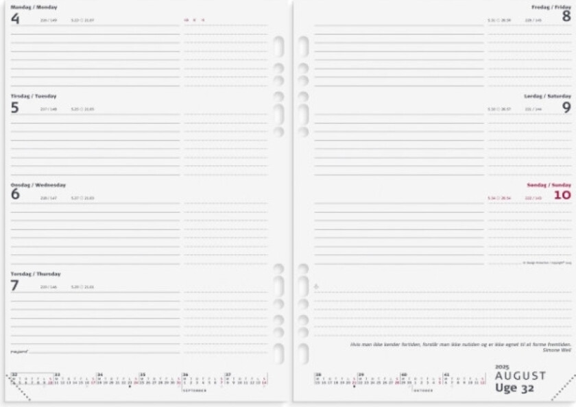 System A5 International Ugekalender Refill Tværformat 2025