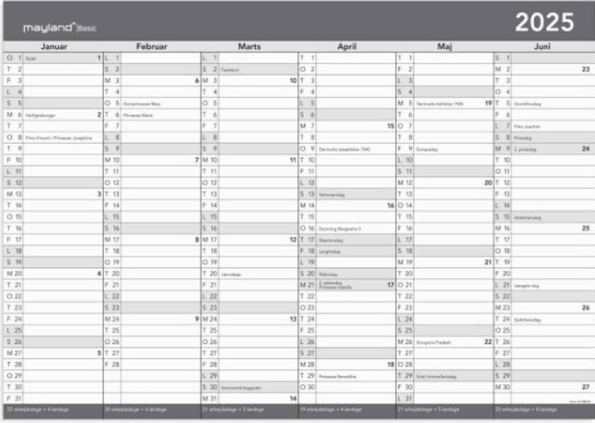 Basic Kontorkalender M/Whiteboard-Funktion A2 2025