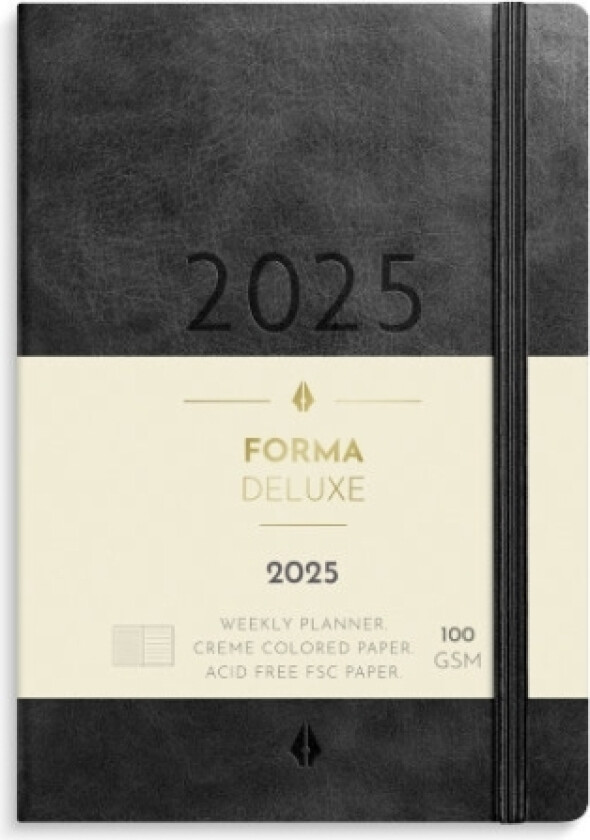 A6 Forma Deluxe Ugekalender Tværformat Sort Kunstskind 2025
