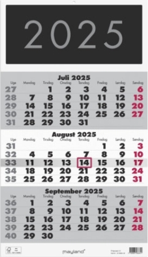 Vægkalender Triplanner 2025