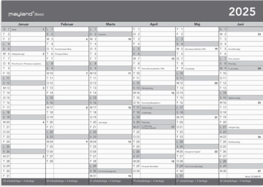 Grunnleggende Kontorkalender A4 2025