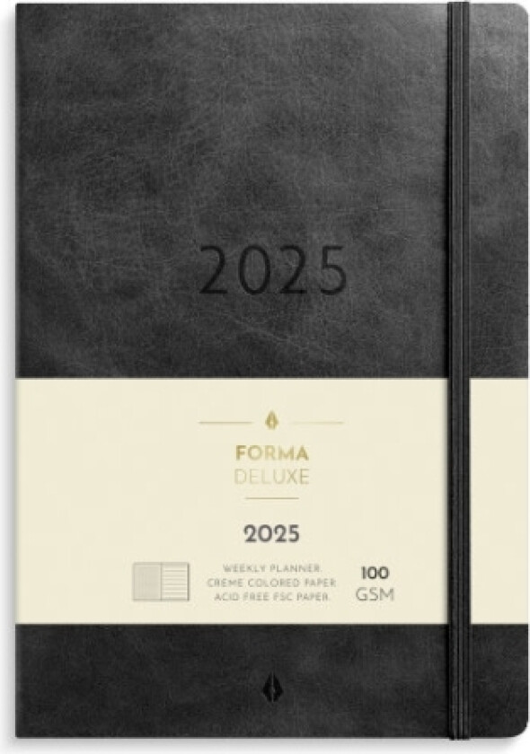 A5 Forma Deluxe Ugekalender Tværformat Sort Kunstskind 2025