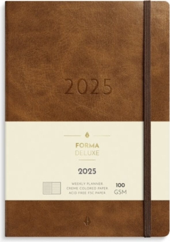 A5 Forma Deluxe Ugekalender Tværformat Brun Kunstskind 2025