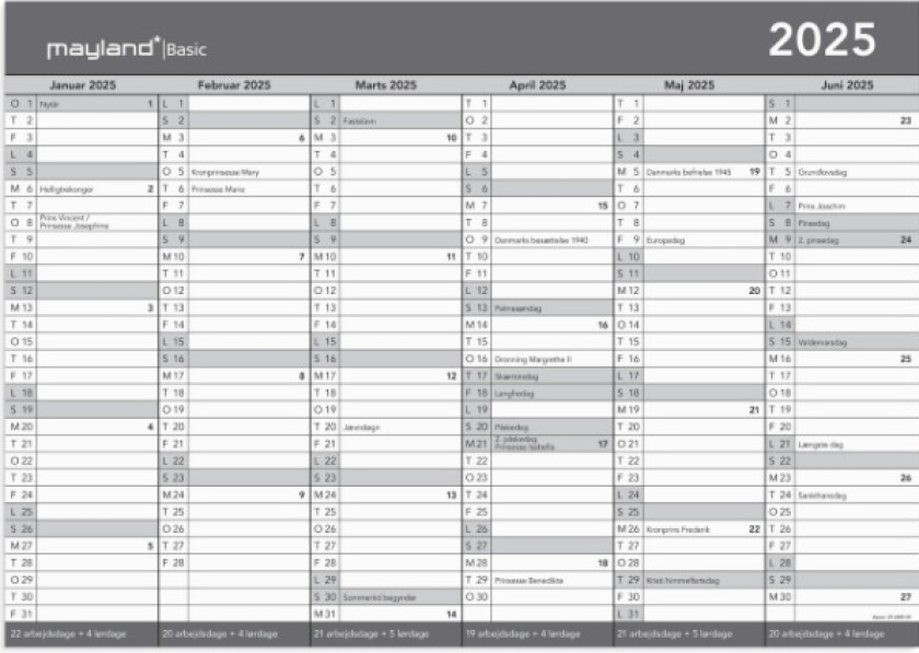 Grunnleggende Kontorkalender A3 2025