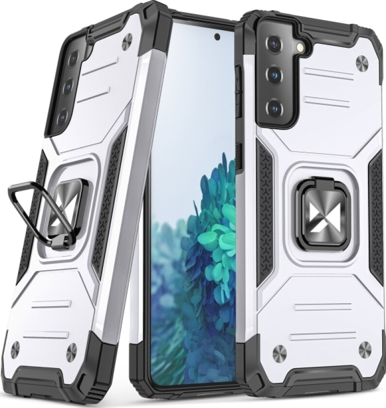 Ring Armor Armored Hybrid Deksel + Magnetisk Holder For Samsung Galaxy S22+ (S22 Plus) Sølv