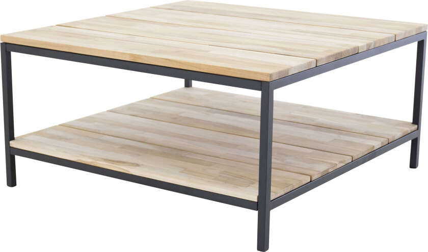 Cirebon sofabord med hylle 80x80 cm teak dekor.