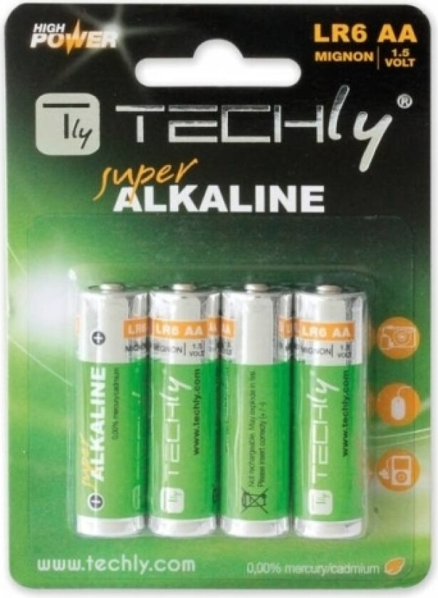 Techly Lr06 Aa 1.5V, Engangsbatteri, Aa, Alkalinsk, 1,5 V, 4 Stykker, Flerfarget
