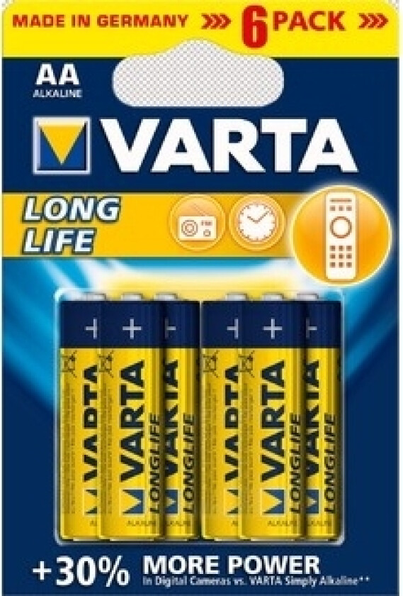 4106, Engangsbatteri, Aa, Alkalinsk, 1,5 V, 6 Stykker, Blå, Gult