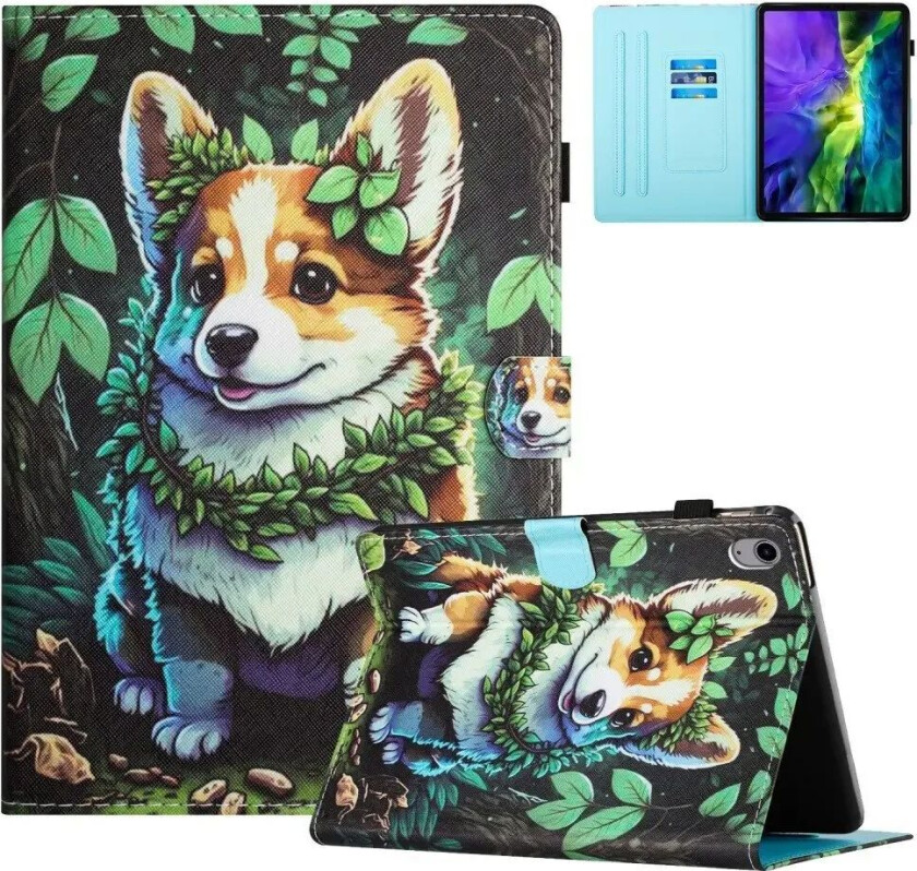 iPad 10.9" (2022) Kunstskinn Deksel m. Stativfunksjoner & Kortholder - Corgi