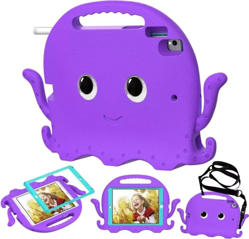 iPad (2018) / iPad (2017) / iPad Air 2 / iPad Pro 9.7" EVA Barnedeksel med Skulderstropp - Blekkspruttema - Lilla
