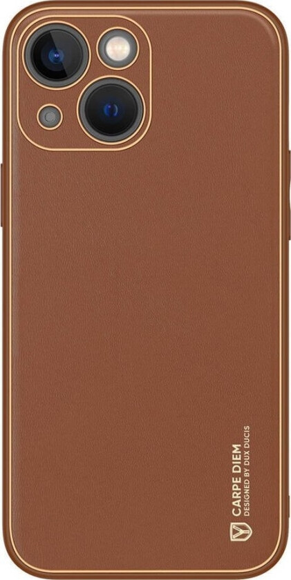 Yolo Iphone 14 Plus-Deksel, Elegant Deksel Laget Av Brunt Økologisk Skinn