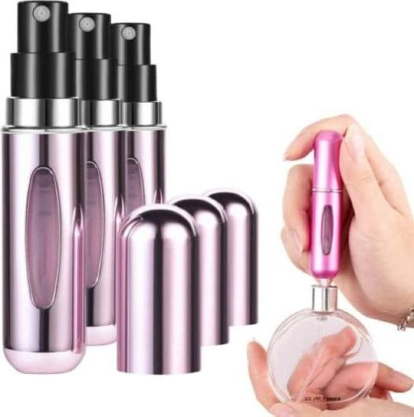 Bilde av 3 -pakke mini påfyllings parfymeflaske - påmeldte reisebeholdere 5 ml rosa