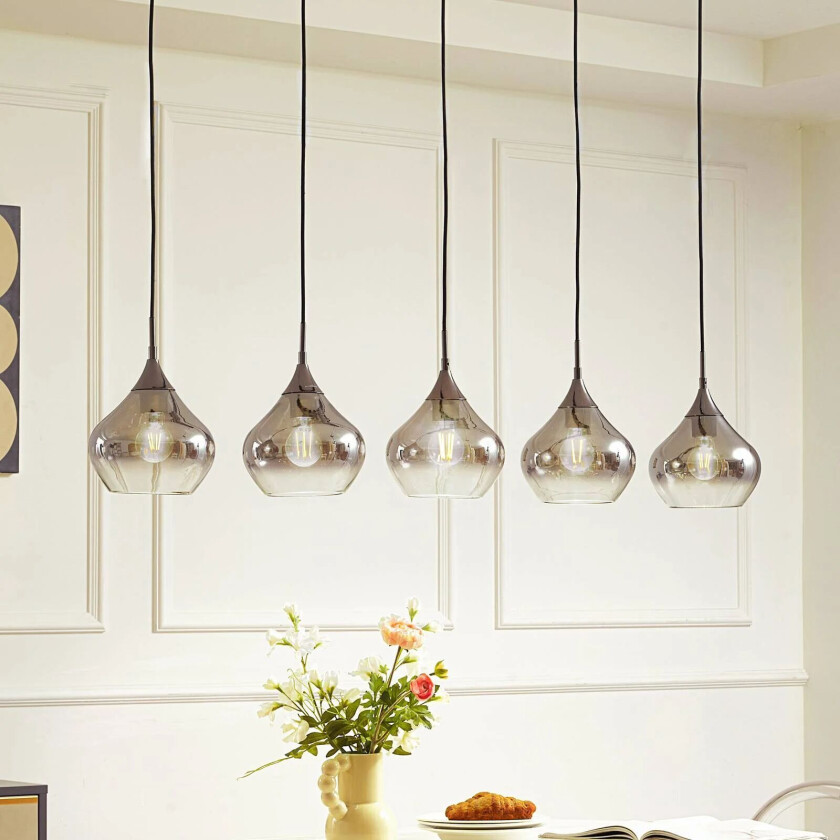 Jarven hengelampe, 5 lyskilder, svart, glass