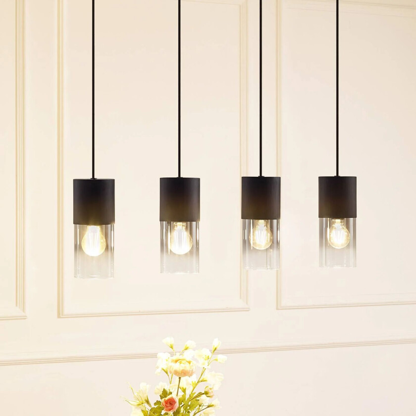hengelampe Svante, 4 lyskilder, svart, glass, 85 cm