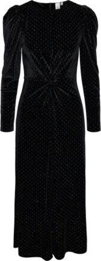 Yashella Ls Velour Midi Dress - Black Rhinestones L