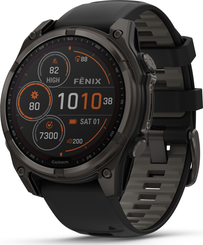 Fenix 8 Solar 51mm, Sapphire Solar Carbon Gray Dlc Titanium - Black/pebble Grey Silicone Strap OS