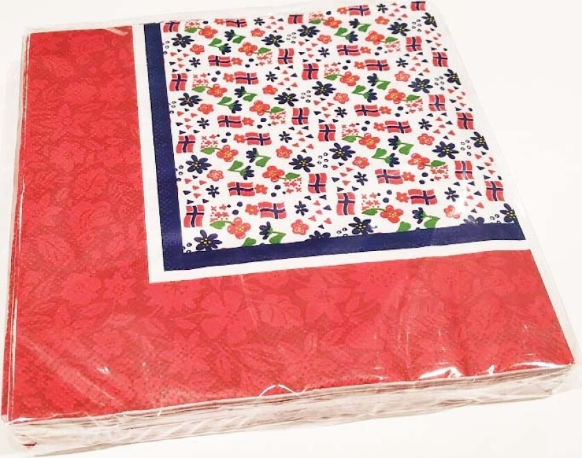 Servietter Blomster og Norske flagg, pk/20