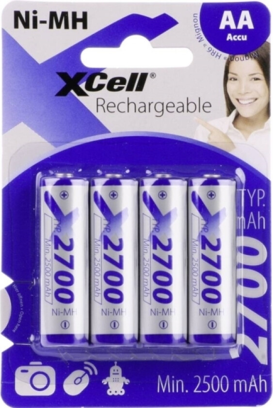 Xcell X2700aa B4 Genopladeligt Aa-Batteri Nimh 2700 Mah 1.2 V 4 Stk