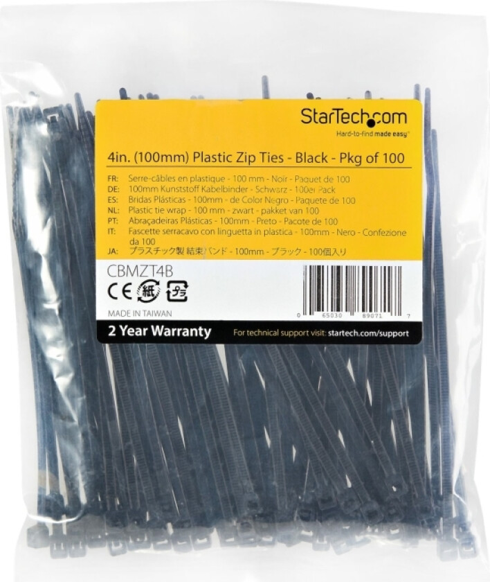Startech.Com 4"(10Cm) Cable Ties, 1/16"(2Mm) Wide, 7/8"(22Mm) Bundle Diameter, 18Lb(8Kg) Tensile Strength, Nylon Self Locking Zip Ties With Curved Ti