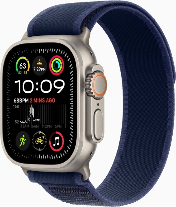 Watch Ultra 2 - 49 Mm - Natural Titanium - Smartklokke Med Trail Loop - Nylonvev - Blå - Båndbredde: S/M - 64 Gb - Lte, Wi-Fi 4, Uwb, Bluetooth