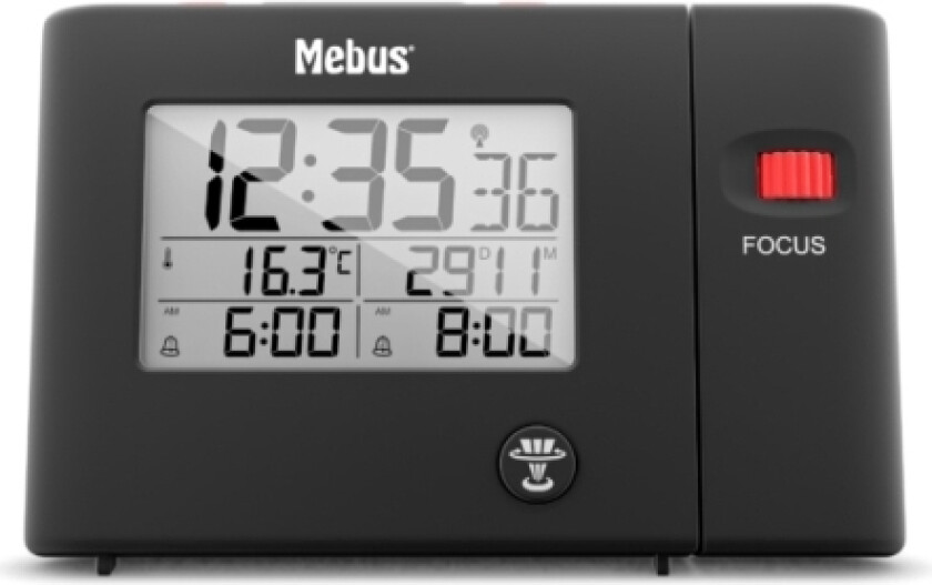 Mebus 25795, Digital Vekkerklokke, Rektangel, Sort, 12/24H, F, °C, Tid