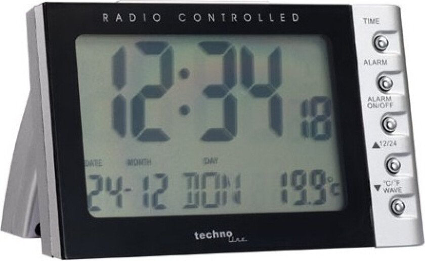Wt 188, Digital Vekkerklokke, Sort, Sølv, Plast, 12/24H, °C, Lcd