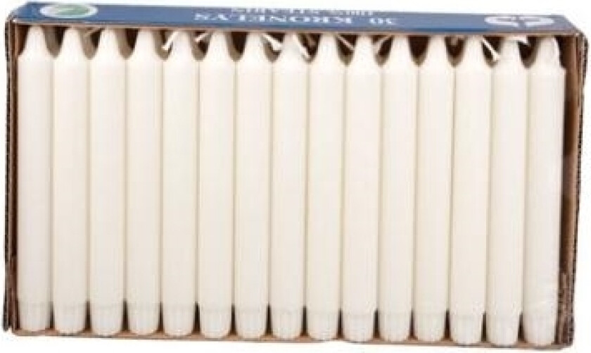 Kronelys Ø22x200 Mm Brændetid 7 Timer Hvid - (30 Stk.)