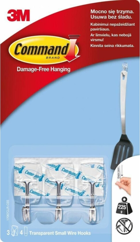 Command Hooks 17067Crl With A Metal Handle 3 Hooks + 4 Small Transparent Stripes