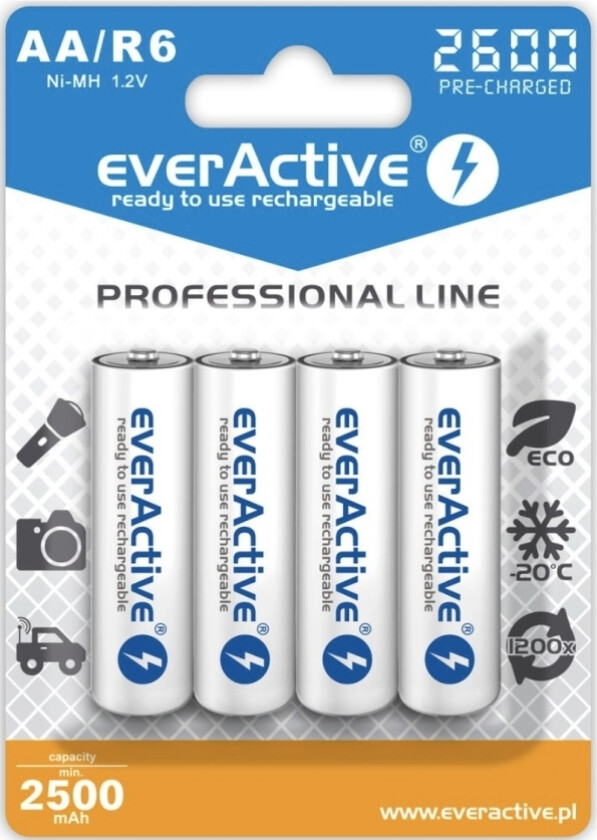 Everactive Evhrl6-2600, Oppladbart Batteri, Nikkelmetallhydrid (Nimh), 1,2 V, 4 Stykker, 2500 Mah, -20 - 50 °C
