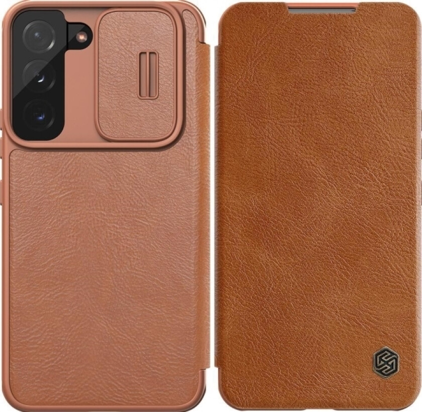 Nillkin Qin Leather Pro Case Case For Samsung Galaxy S22+ (S22 Plus) Kamerabeskytter Hylster Deksel Flip Case Brun