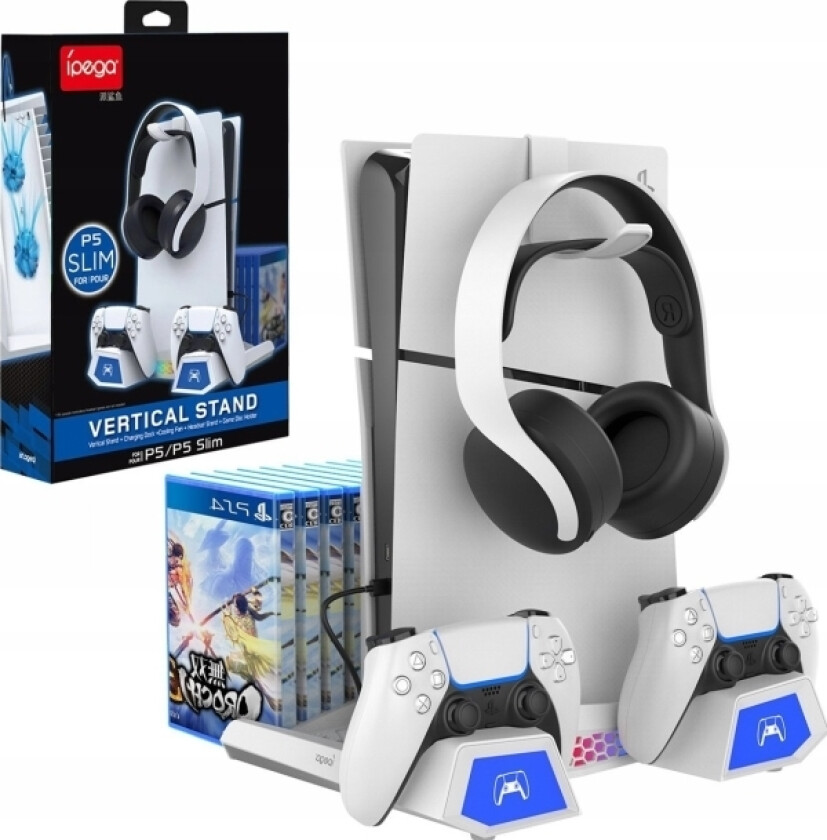 Veske Ipega P5s023 Multifunksjons Lade Rgb-Stativ Med Kjøling For Ps5/Ps5 Slim White