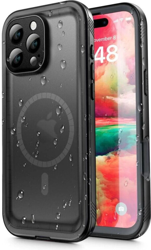 iPhone 16 Pro Tech-Protect Vandtæt Case - MagSafe Kompatibel - Gennemsigtig / Sort