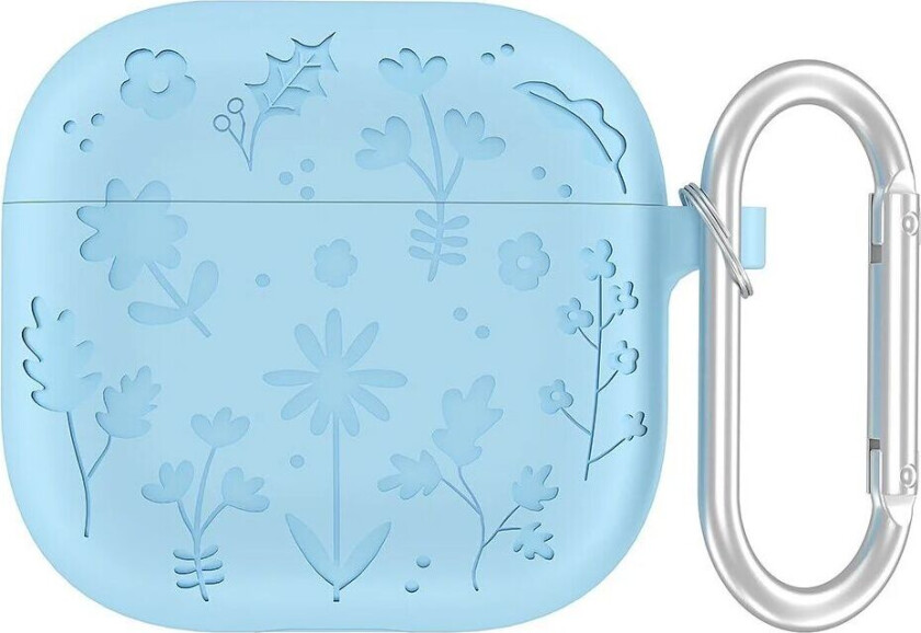 Apple AirPods (4. gen.) Silikon Deksel med Karabinkrok og Blomsterdesign - Blå