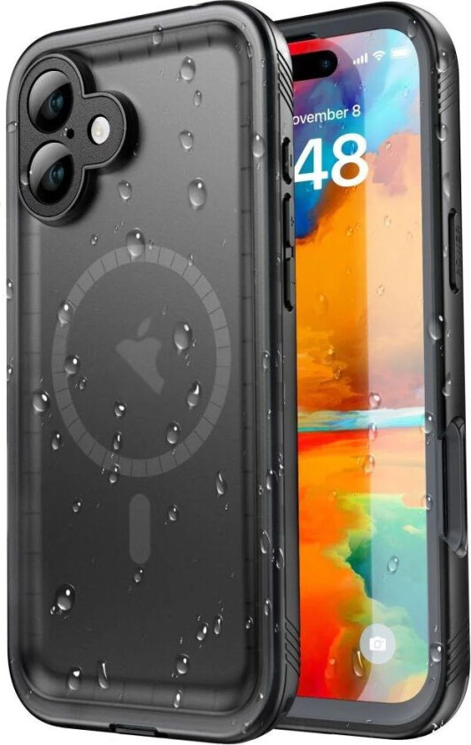 iPhone 16 Tech-Protect Vandtæt Case - MagSafe Kompatibel - Gennemsigtig / Sort