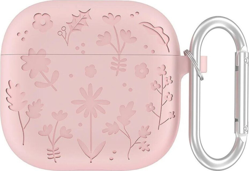 Apple AirPods (4. gen.) Silikon Deksel med Karabinkrok og Blomsterdesign - Rosa