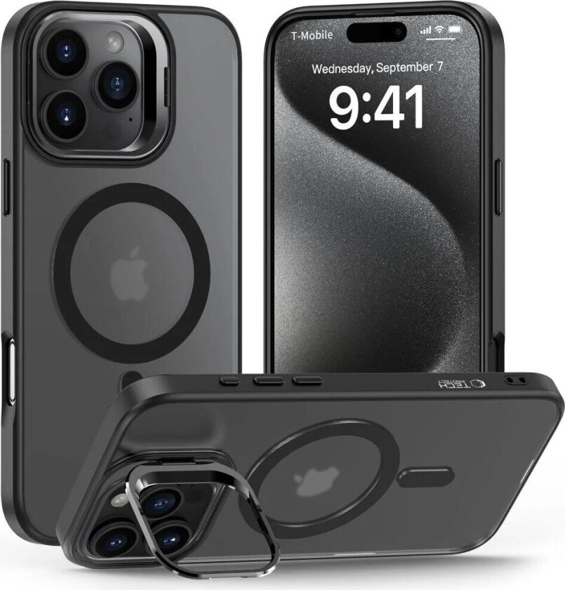 iPhone 16 Pro Max Tech-Protect Magstand Deksel - MagSafe Kompatibel - Matt Svart