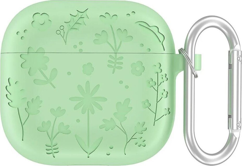 Apple AirPods (4. gen.) Silikon Deksel med Karabinkrok og Blomsterdesign - Lys Grønn