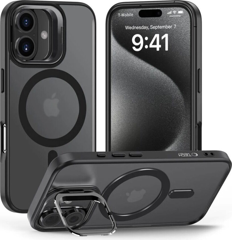 iPhone 16 Tech-Protect Magstand Deksel - MagSafe Kompatibel - Matt Svart