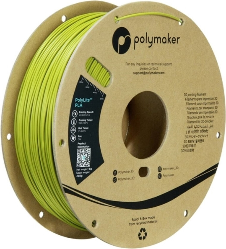 Polymaker Pa02058 Polymaker Polylite Pla Filament Olive Green 1.75 Mm / 1Kg Filament Pla-Plast Høj Grad Af Stivhed, Høj Grad Af Trækstyrke 1.75 Mm 10