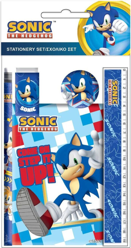 5-Pack Sonic Skolesett linjal blyant notatbok viskelær spisser