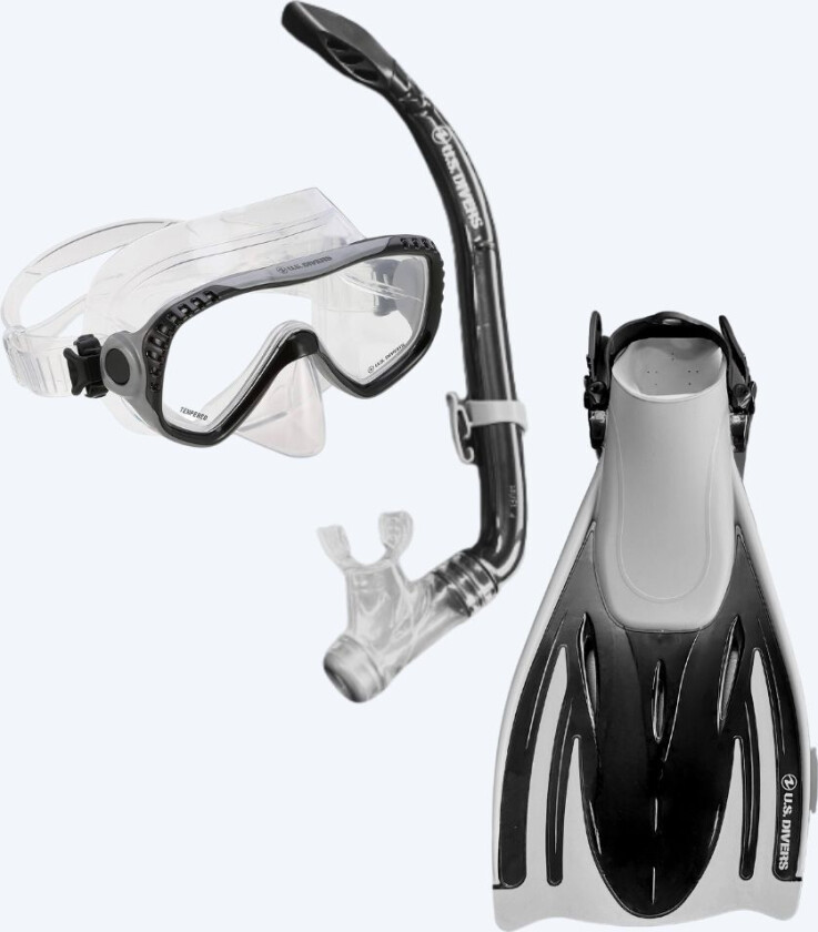 snorkelsett til voksne - Pakala - Svart/grå - Snorklesett med svømmeføtter - Voksne