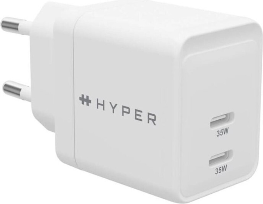 Hyperjuice - Strømadapter - Gan - 35 Watt - Quick Charge 3.0, Power Delivery 3.0 + Pps - 2 Utgangskontakter (24 Pin Usb-C) - Hvit - Europa
