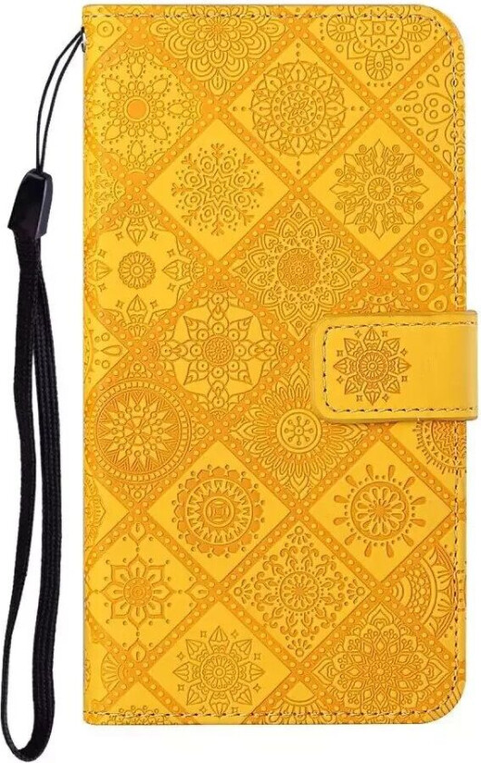 Samsung Galaxy S22+ (Plus) PU Skinn Flip Deksel med Lommebok Mønster med Blomster - Gul