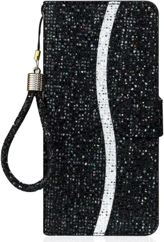 iPhone 14 Glitrende Flip Deksel med Lommebok - Svart Glitter