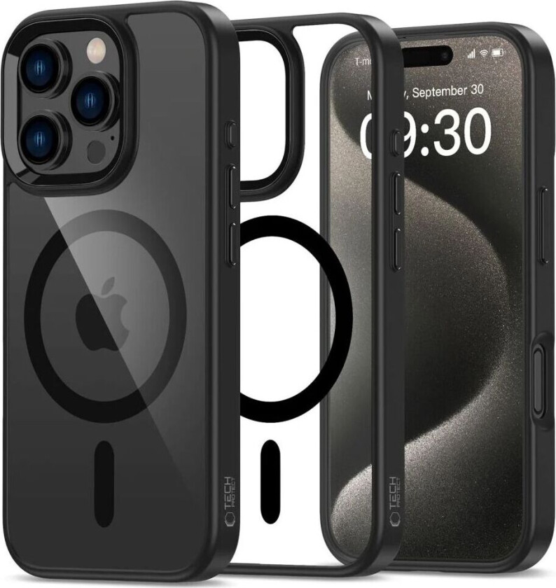 iPhone 16 Pro Tech-Protect MagMat Deksel - MagSafe Kompatibel - Gjennomsiktig / Svart