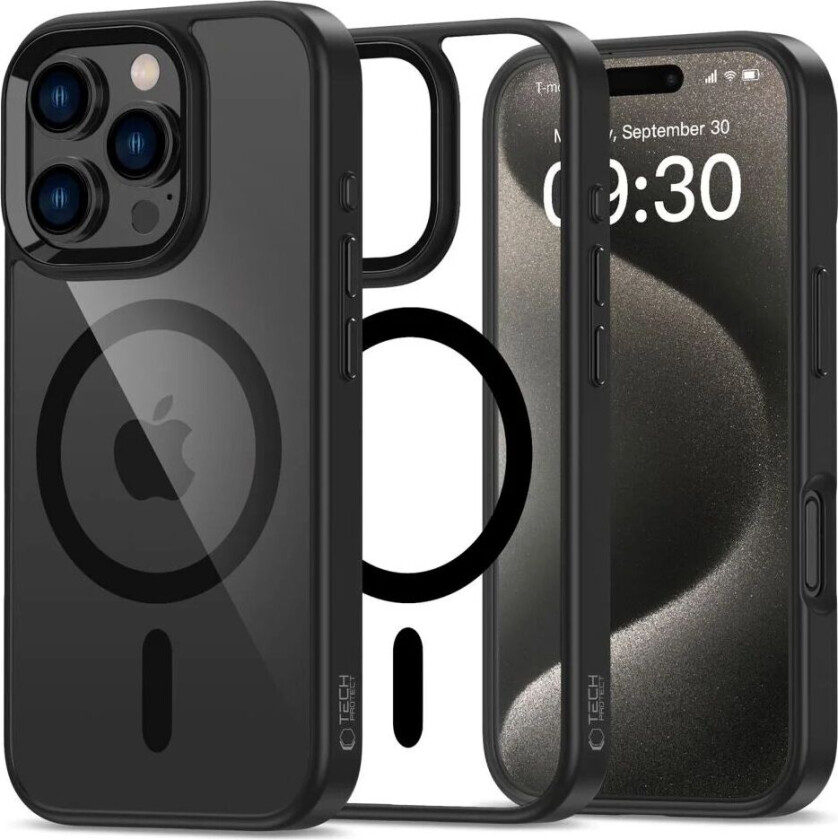 iPhone 16 Pro Max Tech-Protect MagMat Deksel - MagSafe Kompatibel - Gjennomsiktig / Svart
