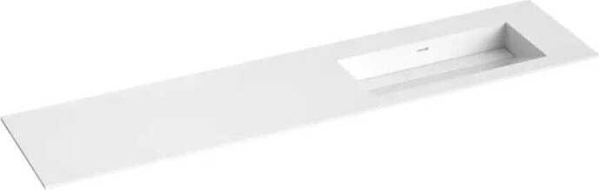 Corian Sidestilt Servant med Skrå Bunn Uten Kranhull Hvit Matt / 200cm Høyre